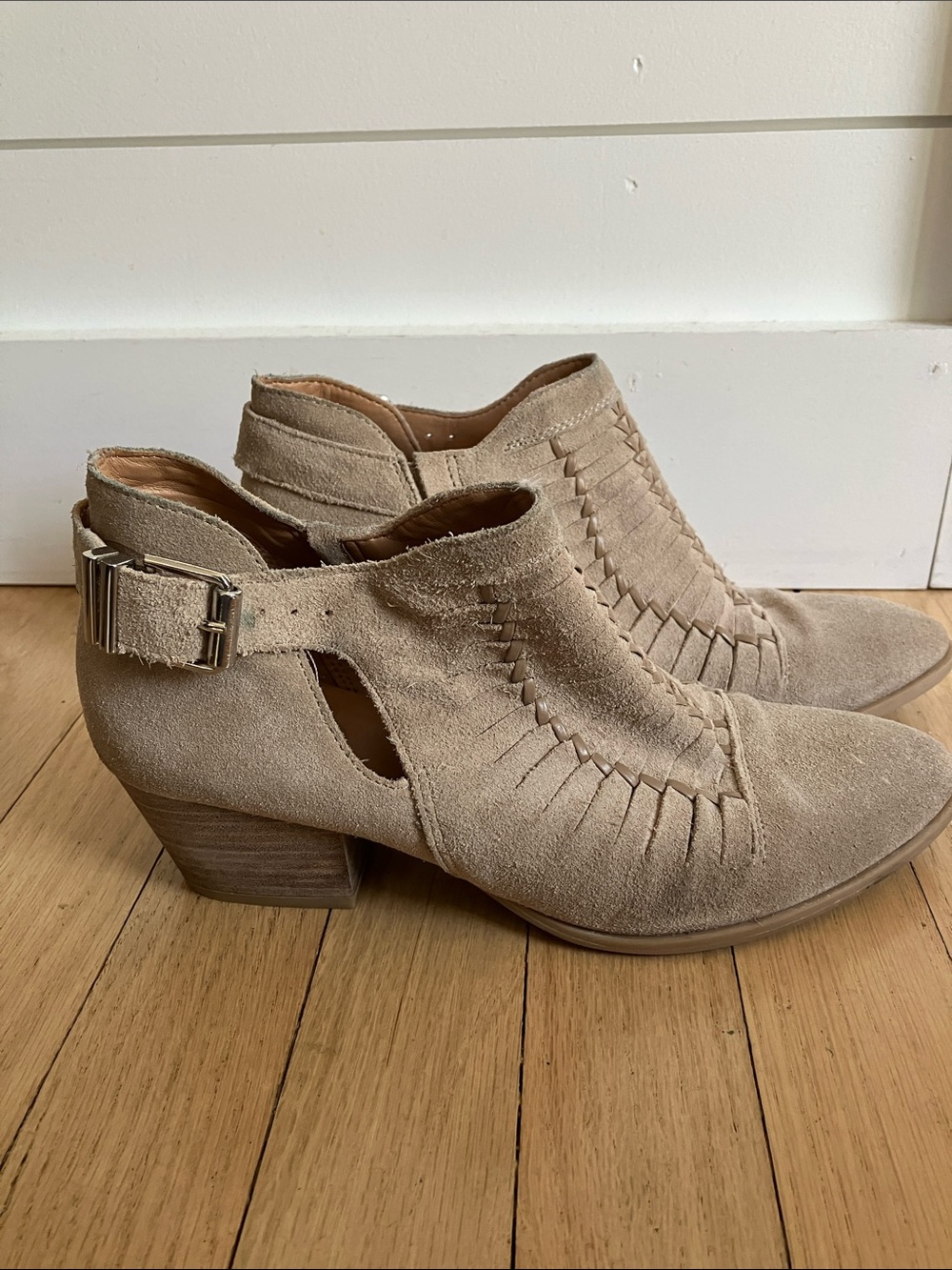 Franco Sarto Suede Cutout Ankle Booties in Taupe - Women's Fashion 7